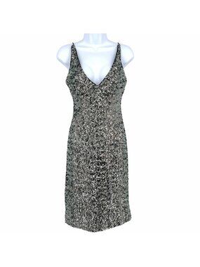 Milly Metallic Shimmer Silver Sequin V-Neck Sleeveless Party Dress Size 2
